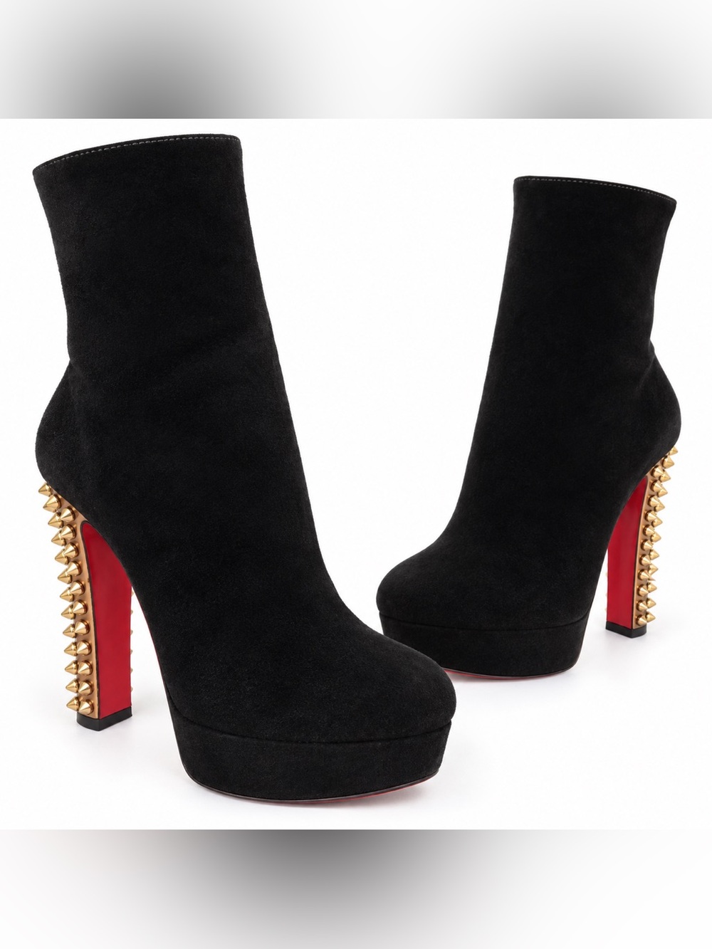 Christian Louboutin Black Suede Spike Heel Platform Booties EU 41 120mm